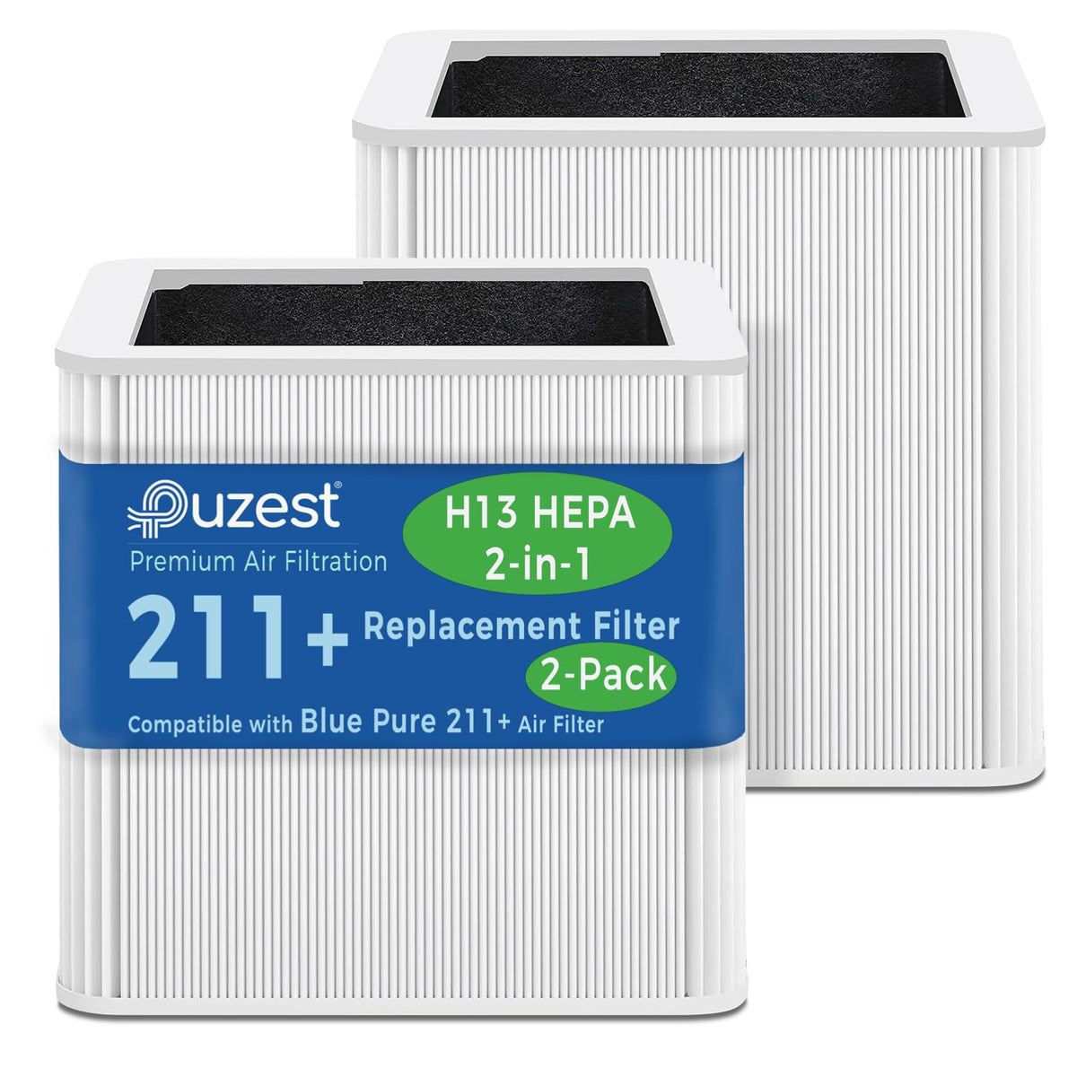 2 Pack 211+ Replacement Filter Compatible with Blue Pure 211+ Air Cleaner Purifier, 2-Stage Filtration System of H13 True HEPA and Activated Carbon Filter
