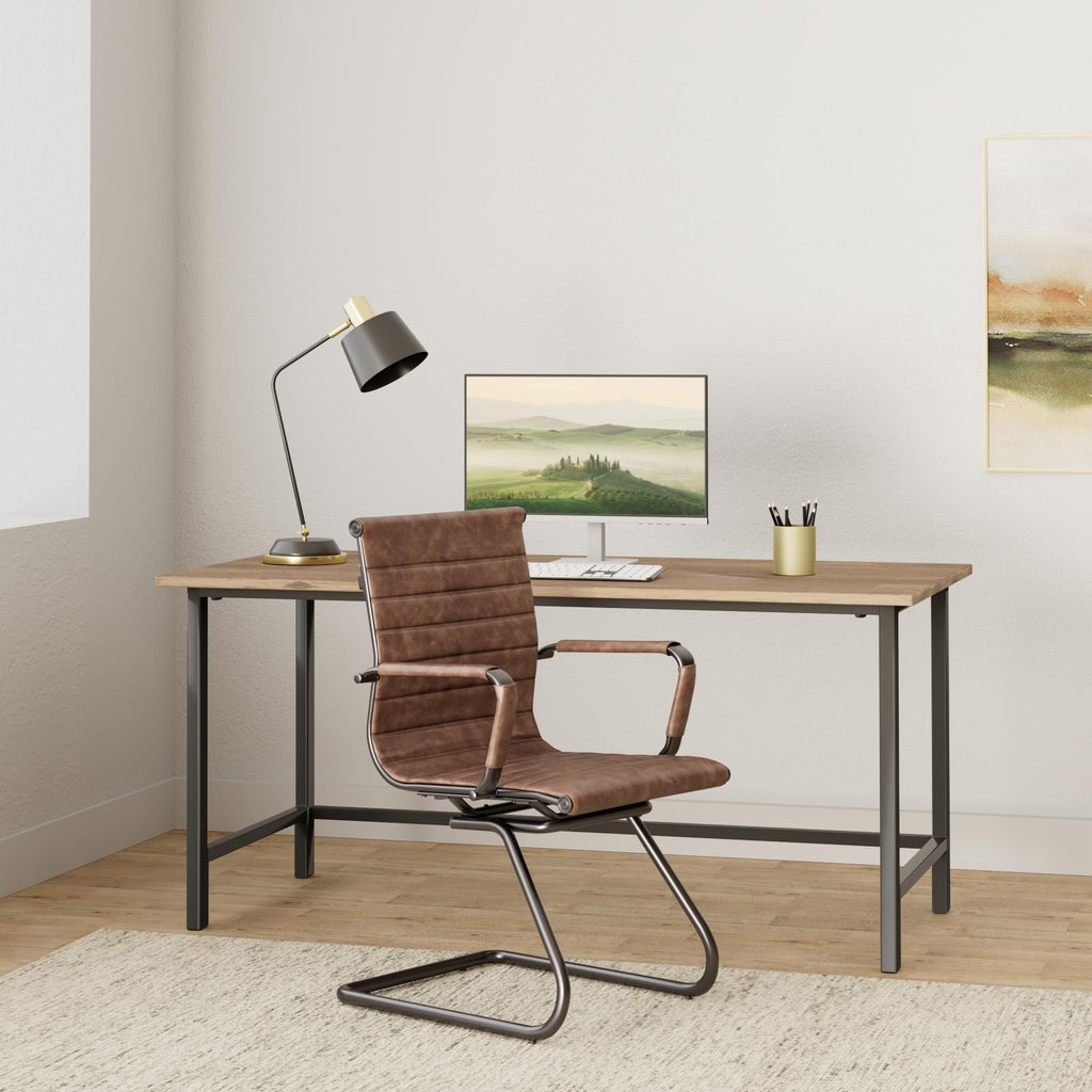 Dm Furniture Office Reception Chairs No Wheels Leather Conference Chairs Back Support Guest Chair, Set of 2 (vintage Brown)