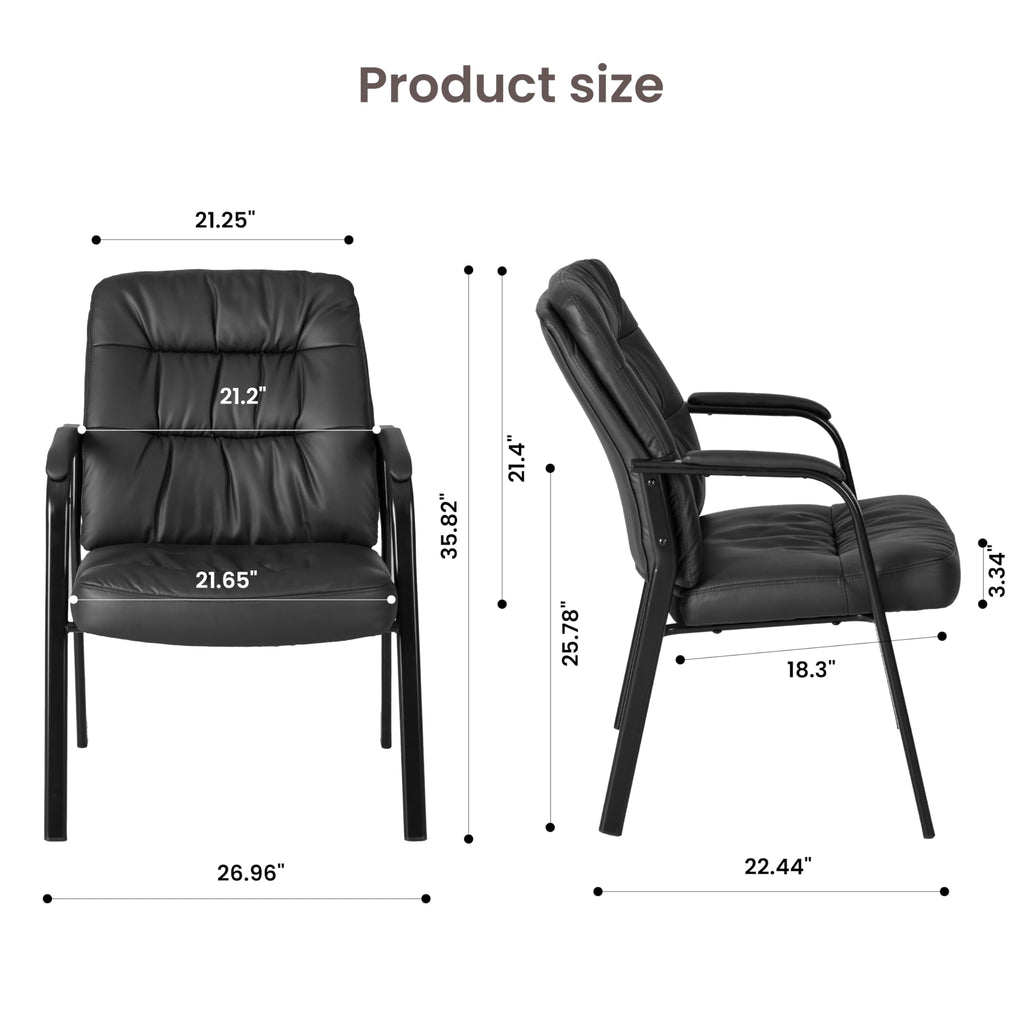 Simple Deluxe Office Waiting Room Guest Chair, Office Reception Lobby Pu Leather Chair No Wheels with Padded Armrest, Black