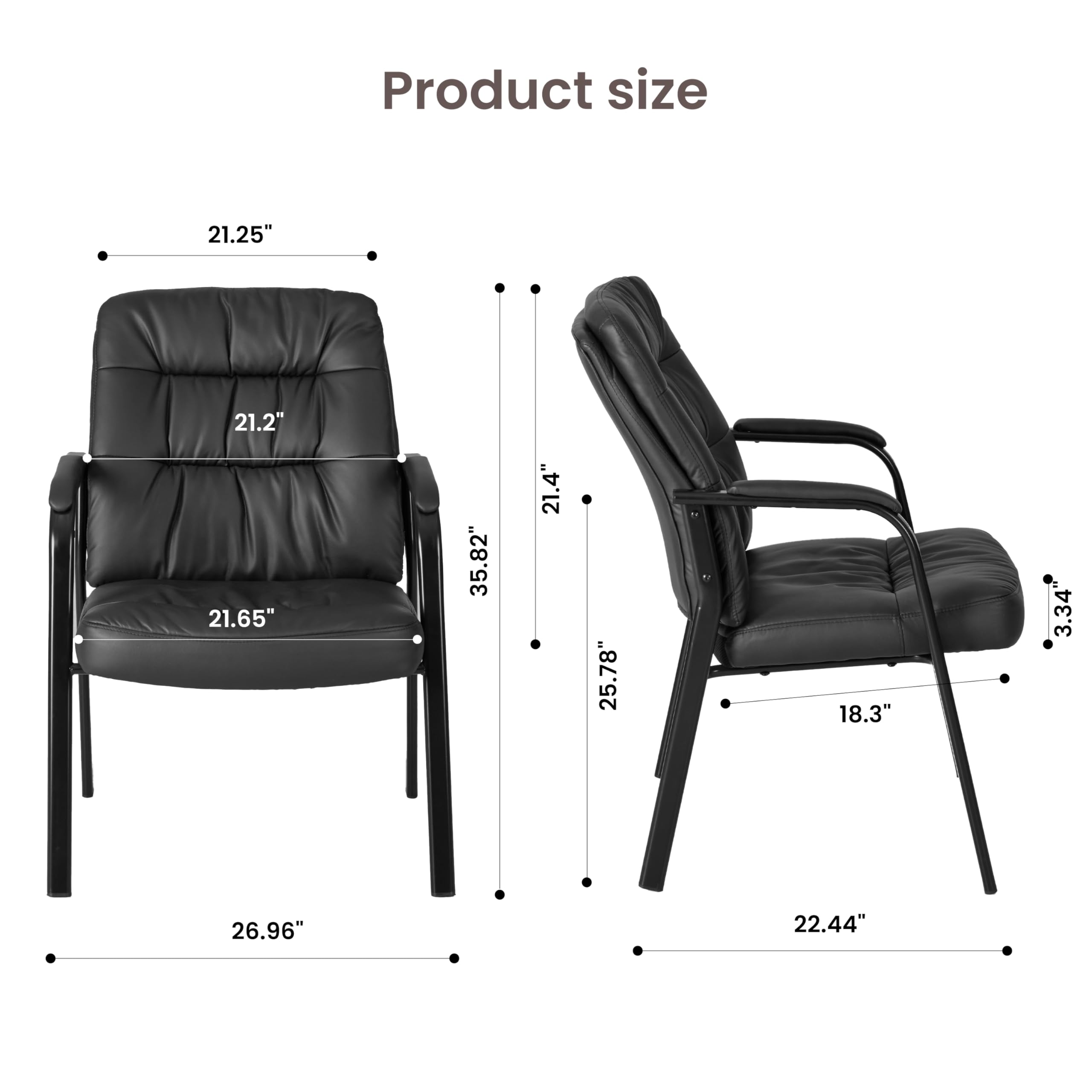 Simple Deluxe Office Waiting Room Guest Chair, Office Reception Lobby Pu Leather Chair No Wheels with Padded Armrest, Black