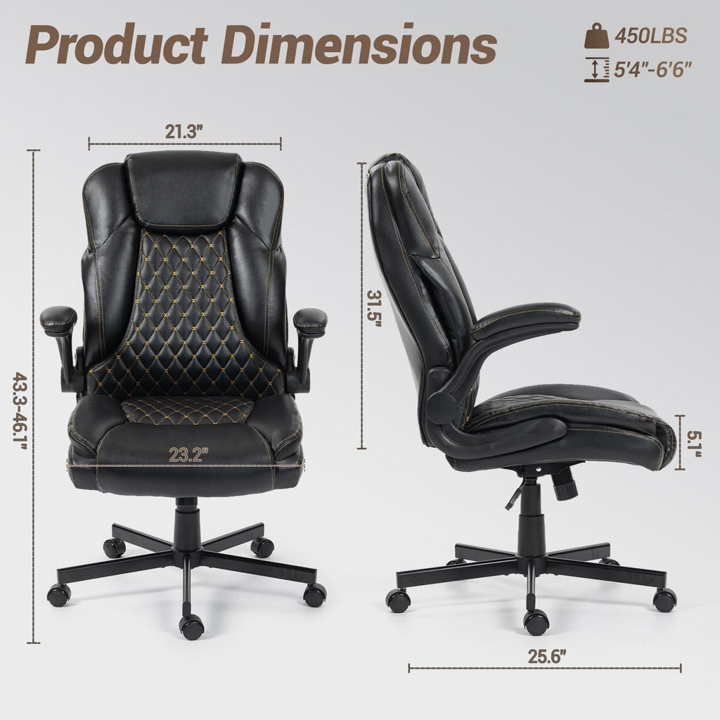 Wentum Executive Office Chair Big and Tall 400lbs - Ergonomic Comfy Heavy Duty Extra Wide Seat Home Office Desk Chair W/flip Arm Rest, Rocking