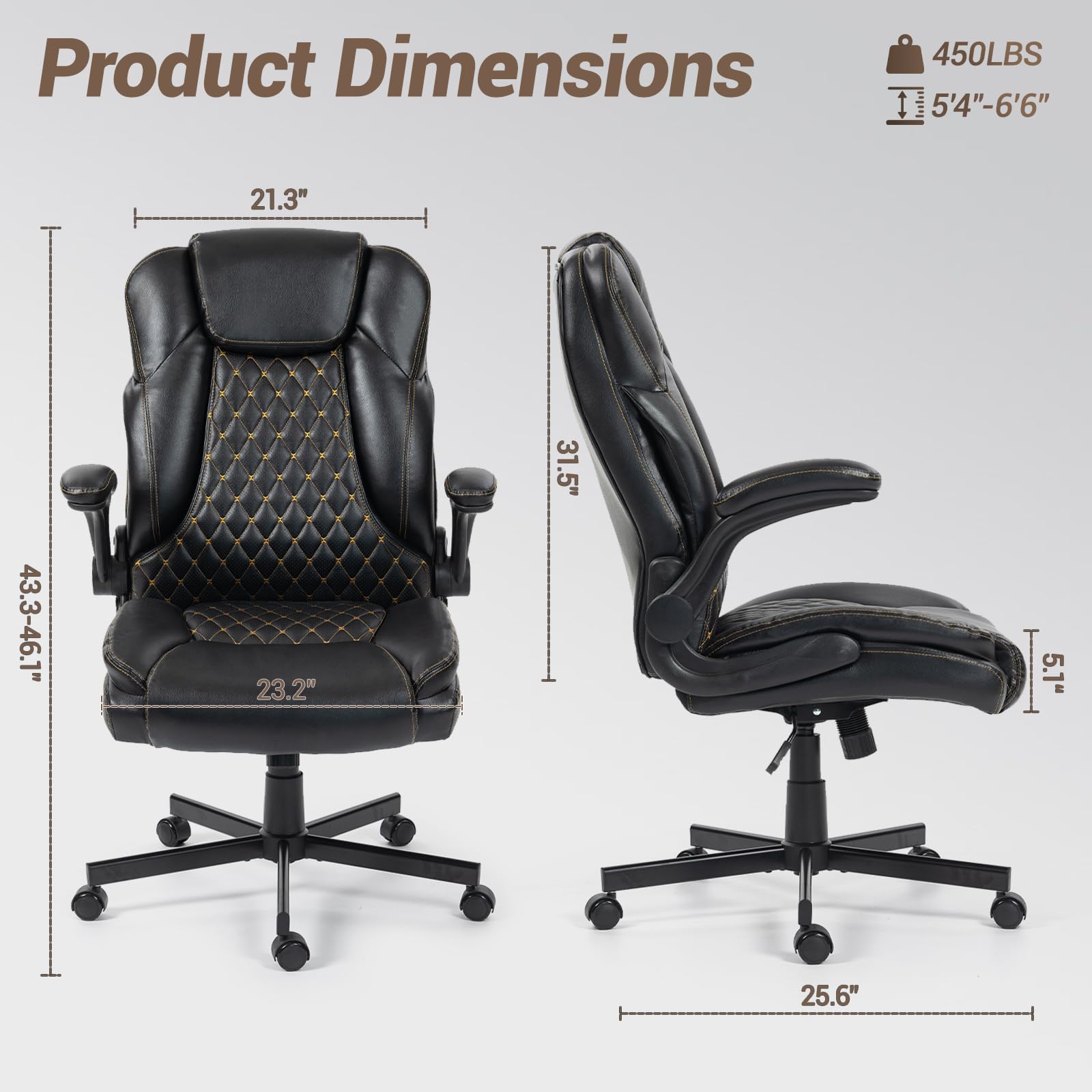 Wentum Executive Office Chair Big and Tall 400lbs - Ergonomic Comfy Heavy Duty Extra Wide Seat Home Office Desk Chair W/flip Arm Rest, Rocking
