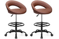 Bestfair Office Drafting Chair, Adjustable Counter Height Rolling Stool, 2 Pack, Brown
