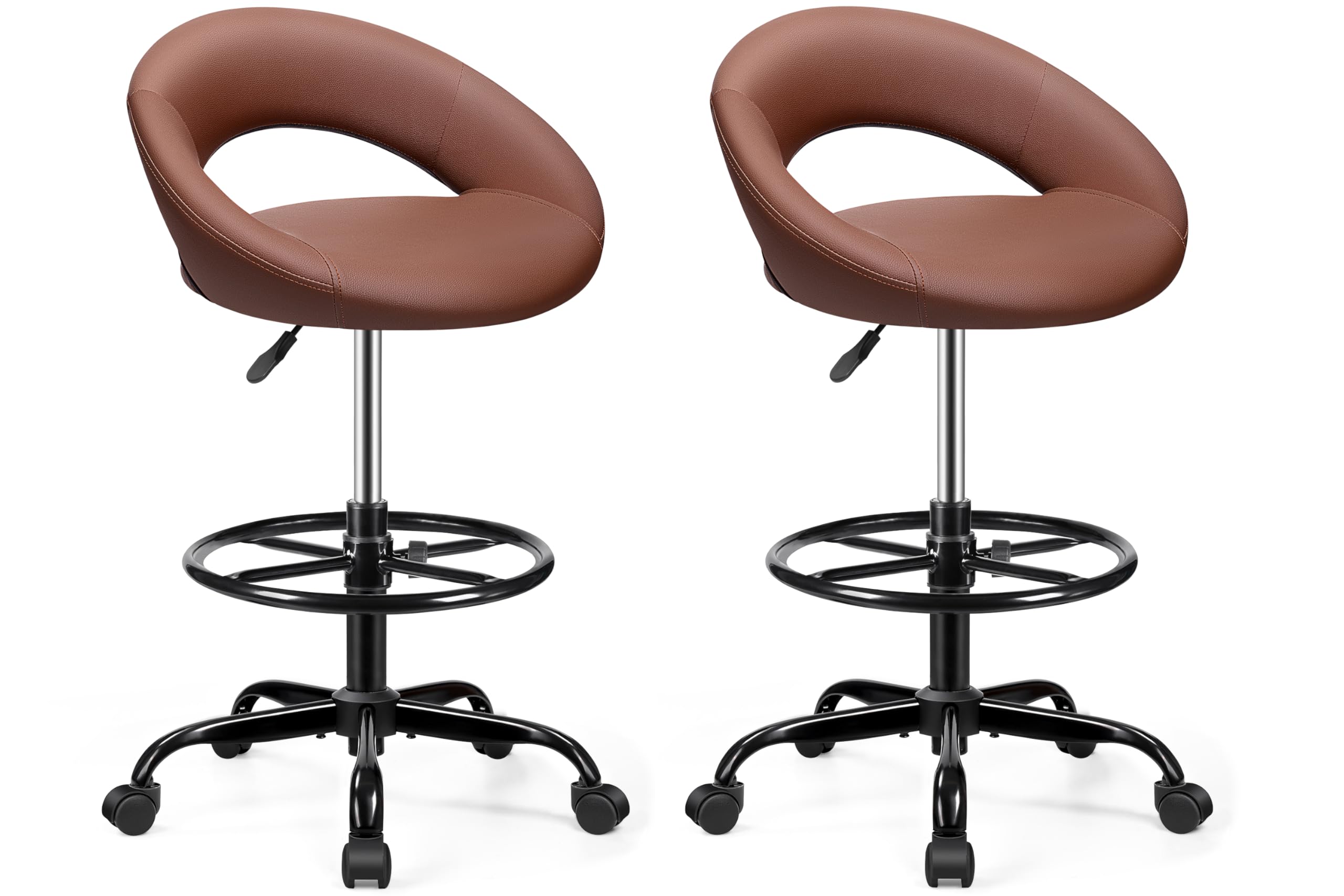 Bestfair Office Drafting Chair, Adjustable Counter Height Rolling Stool, 2 Pack, Brown