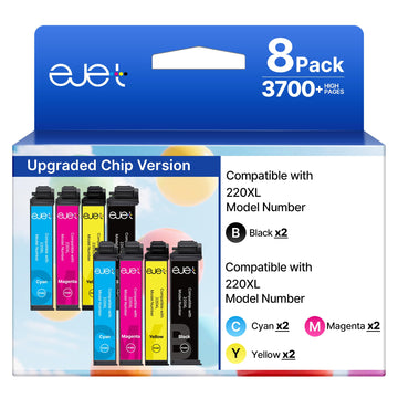 Remanufactured for 220XL Ink Cartridges Replacement for Epson 220 Ink Cartridges Work for Epson WF-2750 WF-2760 WF-2630 WF-2650 XP-420 XP-320 XP-424 Printers (8 Pack: 2Black, 2Cyan, 2Magenta, 2Yellow)