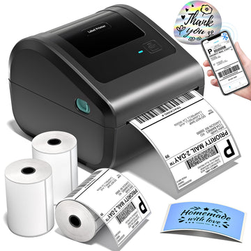 Bluetooth Shipping Label Printer with 3 Roll Labels | D450BT Thermal Label Printer 4x6 with Built-in Label Bin, Thermal Printers Come with 750PCS 4x6? Labels (250 Labels/Roll)
