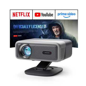 ?Now with Netflix & 4500 ANSI?Smart 4K Projector with WiFi and Bluetooth, Auto Focus & Keystone Portable Outdoor Projector, AuKing Home Theater Proyector with Adjustable Stand(Grey)