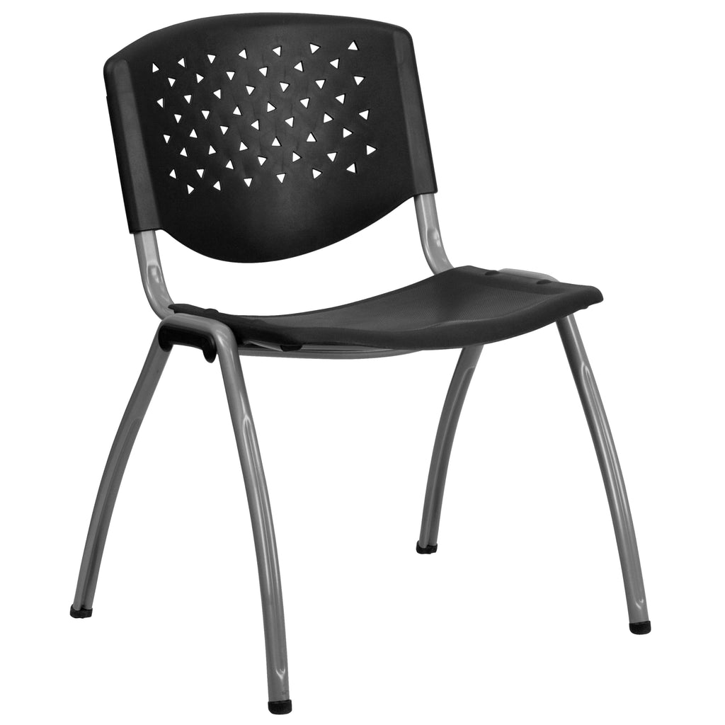 Emma + Oliver Home and Office Black Plastic Stack Chair with Perforated, 20.75"W x 24.5"D x 28.5"H