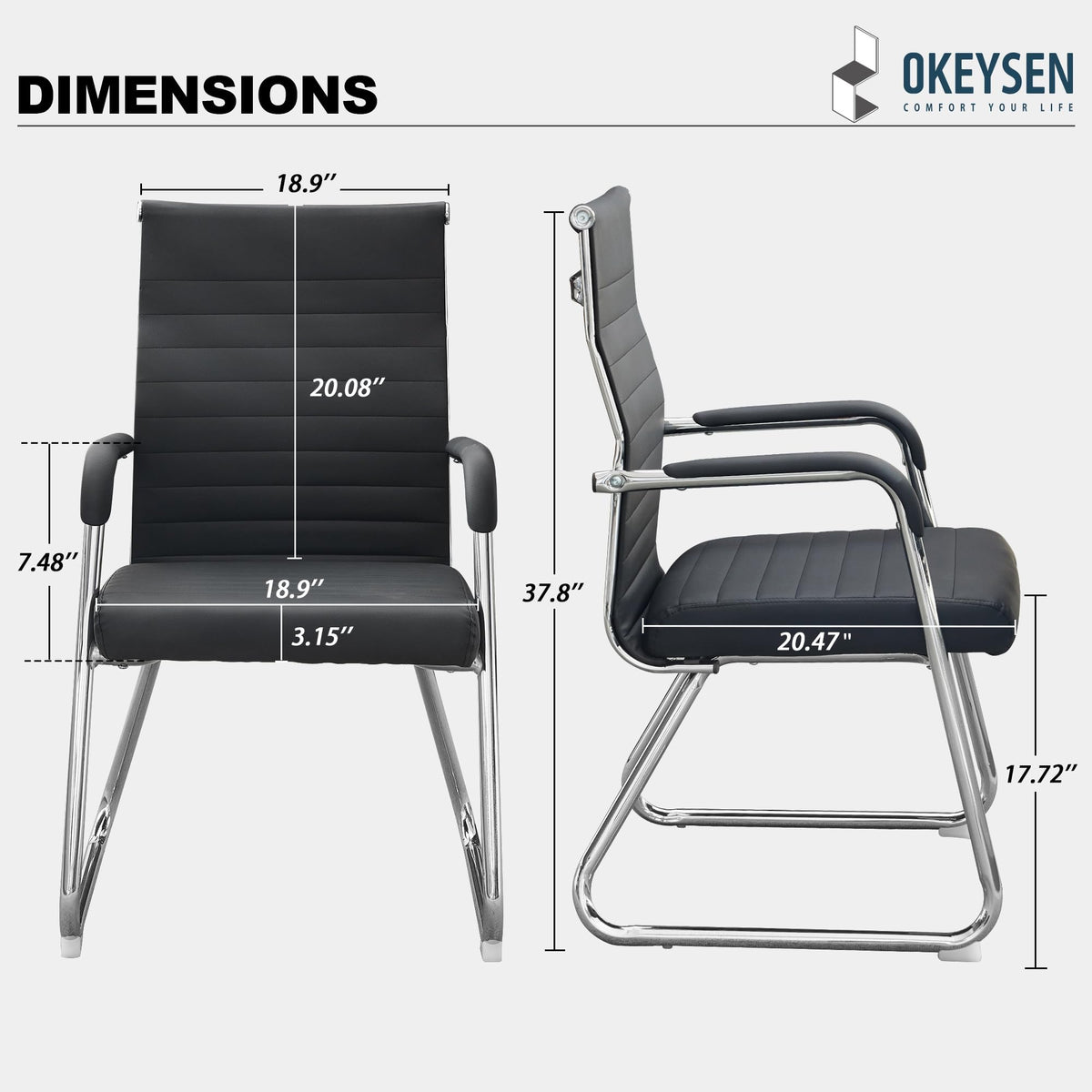 Okeysen Office Guest Chairs Set of 2, Modern Leather Reception Chairs with Mid Back & Sled Base, No-wheel Desk Chairs for Waiting Room &
