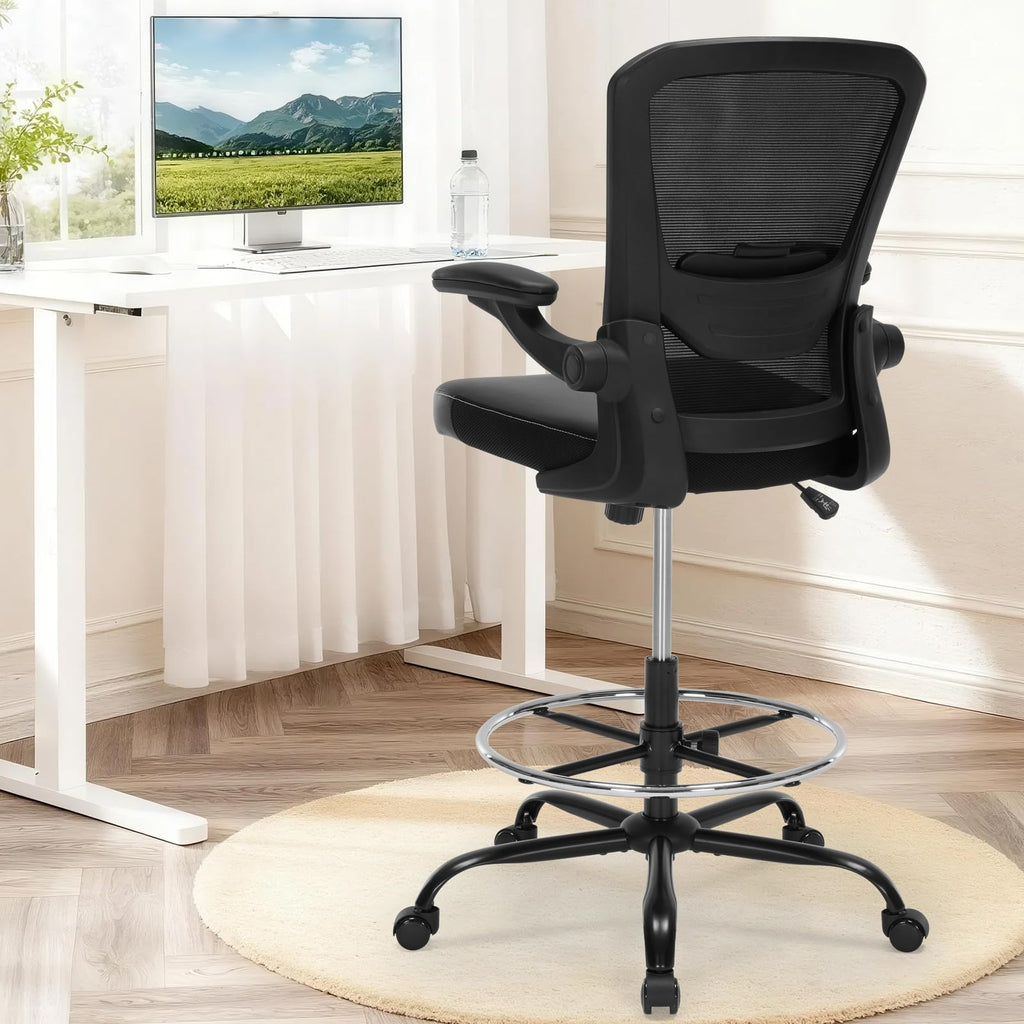 Bondesin Drafting Chair Tall Office Chair with Pu Leather Seat, 400lbs Ergonomic Standing Desk Chair with Lumbar Support,counter Stool with