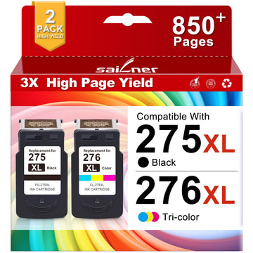 PG-275XL CL-276XL for Canon 275 and 276 Ink Cartridges Replacement for Canon Ink 275 and 276 Black Color 275 276 Combo Pack with Pixma TS3722 TR4720 TR4700 TS3522 TS3700 TR4722 TS3500 TS3522 Printer