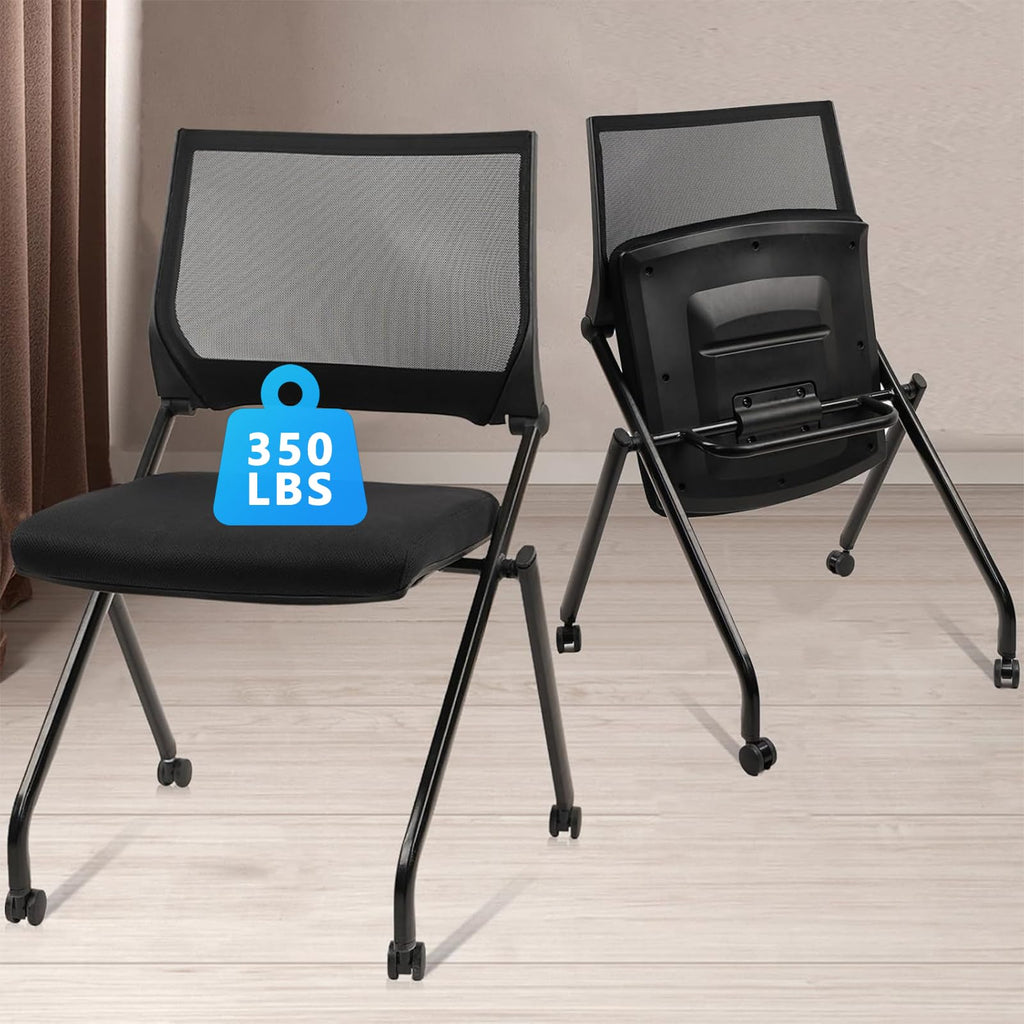 Clatina Stackable & Foldable Conference Room Chairs, Waiting Room Chairs with Wheels & Lumbar Support, Ergonomic Mesh Bouncing Back Folding