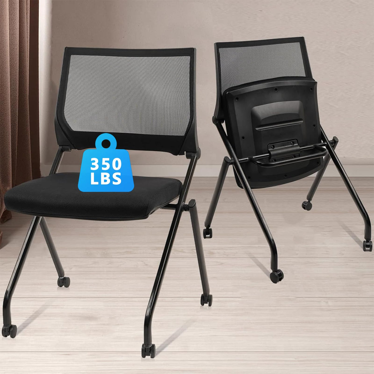 Clatina Stackable & Foldable Conference Room Chairs, Waiting Room Chairs with Wheels & Lumbar Support, Ergonomic Mesh Bouncing Back Folding