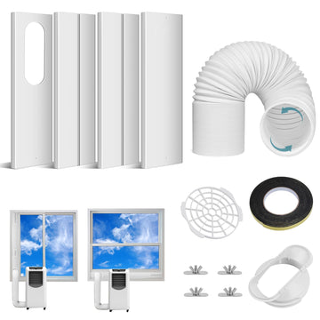 Ninonly Portable Air Conditioner Window Vent Kit with 5.9"" Exhaust Hose, Portable AC Seal Kit for Sliding Window with 4 Plates, Universal Coupler Fits 5.9 & 5.1 Inch Diameter Exhaust Hose, White