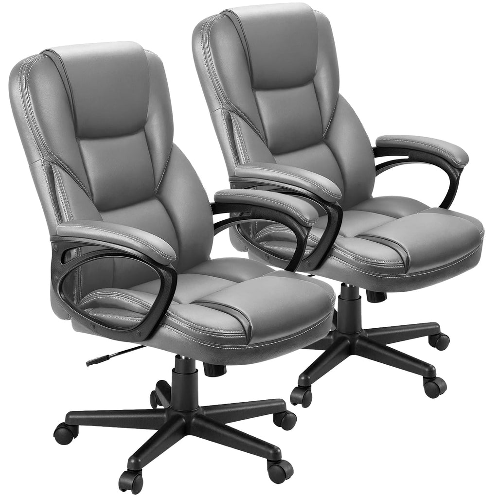 Furmax Office Executive Chair High Back Adjustable Managerial Home Desk Chair, Swivel Computer Pu Leather Chair with Lumbar Support (2, Gray)
