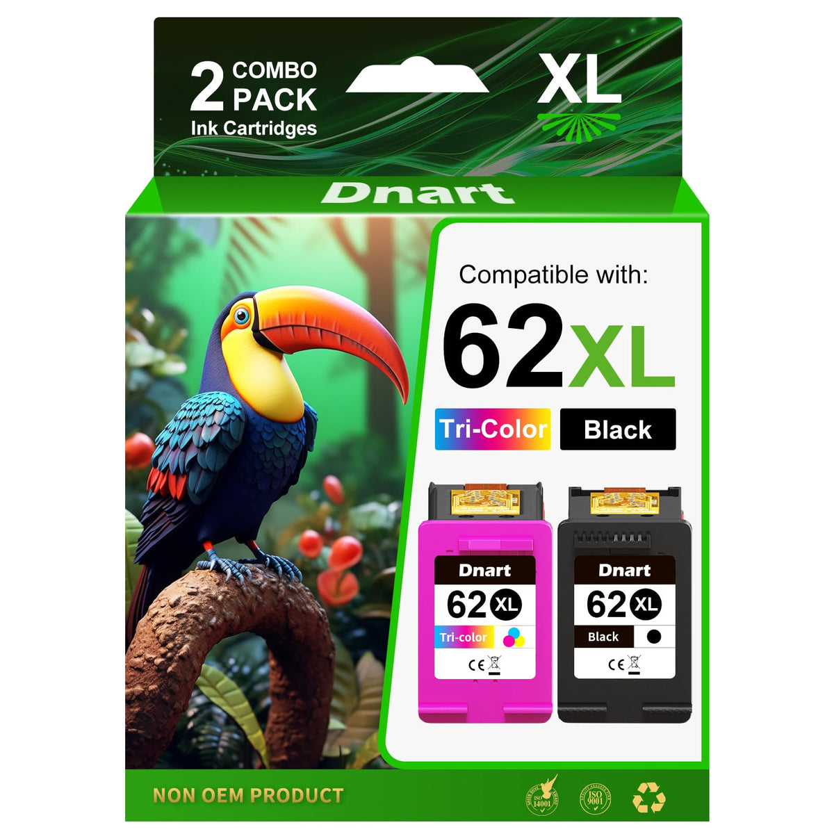 62XL Compatible Ink Cartridges for HP Ink 62 XL 62XL Combo Pack, 2 Pack | High Yield 62xl Black Color Used for Envy 7640 5660 7644 7645 5540 OfficeJet 5740 5745 8040 250 200 Printer for Home Office