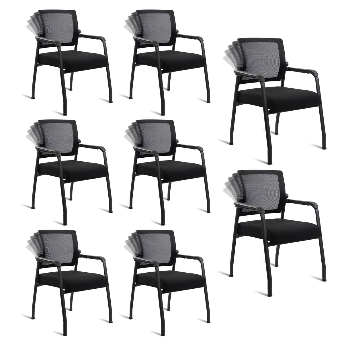 Klasika Desk Chair No Wheels with Adjustable Mesh Backrest, Arm Chair with Ergonomic Lumbar Support and Thickened Seats Cushion, Waiting Room