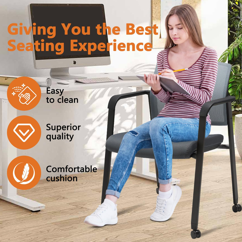 Clatina Mesh Back Stacking Arm Chairs with Upholstered Fabric Seat and Ergonomic Lumbar Support for Office School Church Guest Reception