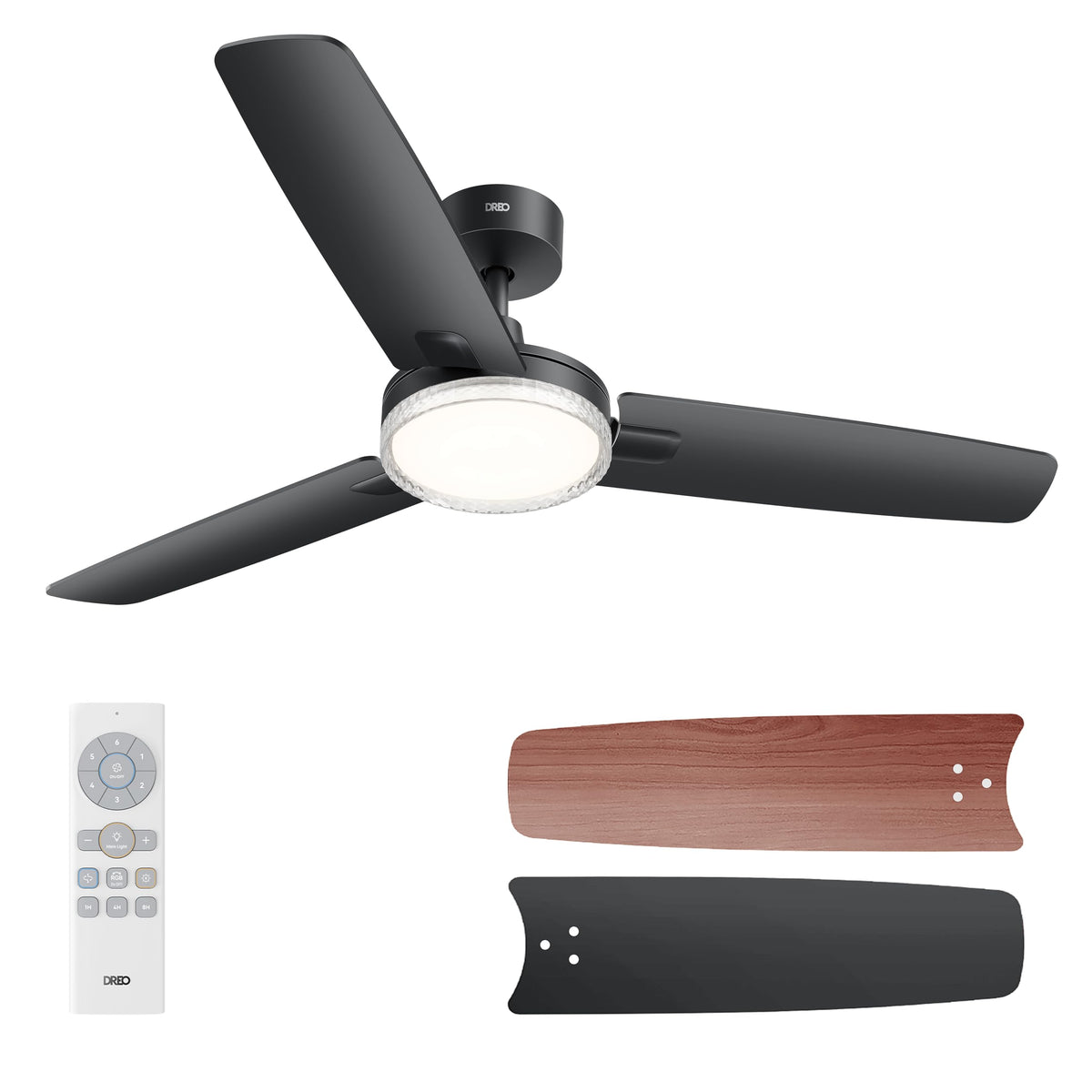 DREO Bedroom Ceiling Fan with Lights, Quiet DC Motor, 22db,Quick-Install, Powerful Airflow, 6 Speeds with Remote, Reversible, 6-Level Dimmable, 5CCT, Black,42" Indoor/Outdoor