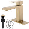 Brushed Gold Bathroom Faucets Single Hole, Single Handle Stainless Steel Faucet for Bathroom Sink with Pop Up Stopper, Gold Vanity Faucet AML-1141-BG
