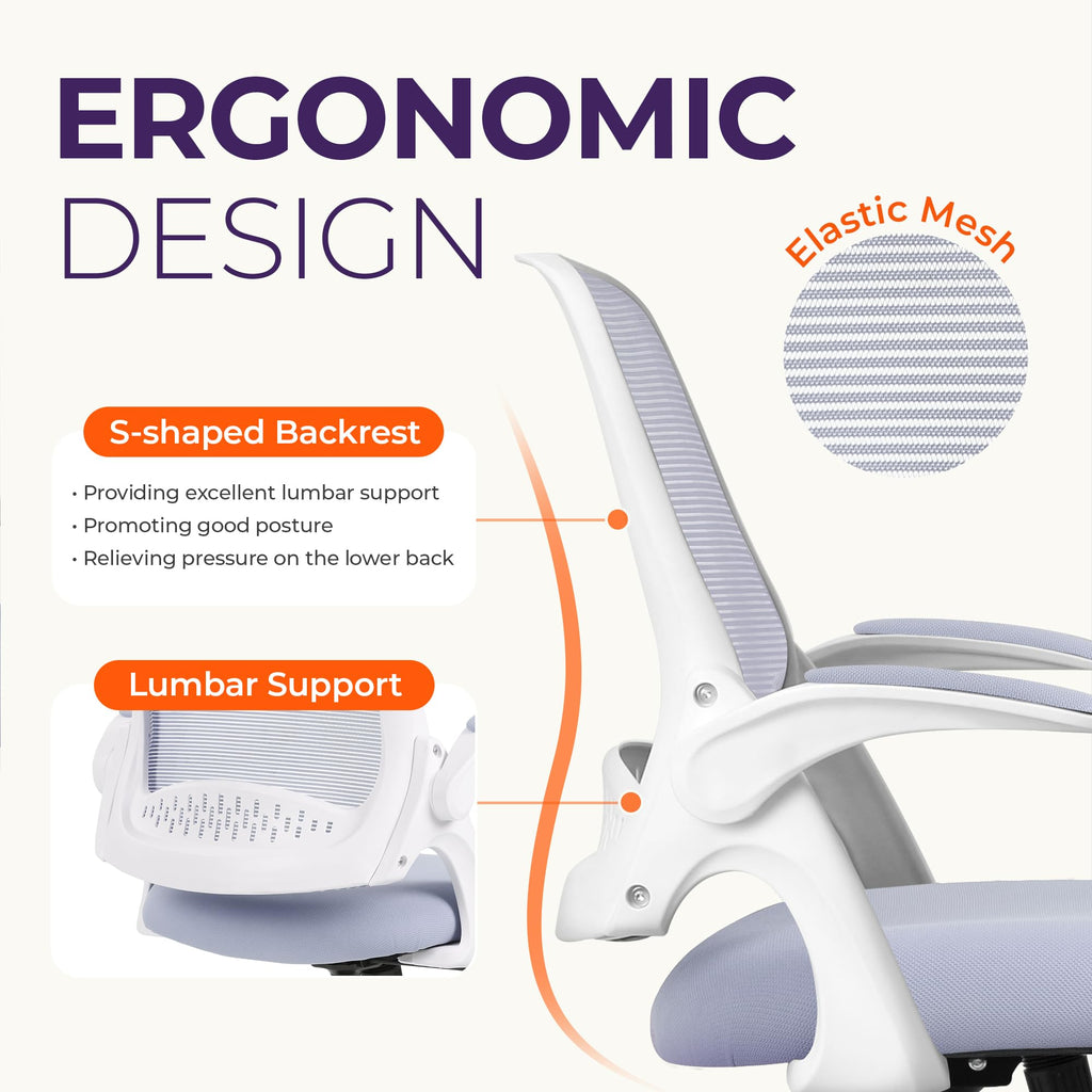 Neo Chair Office Desk Chair, Ergonomic Mesh with Flip-up Armrests, Purple, 23.5 inches x 24.4 inches x 40 inches