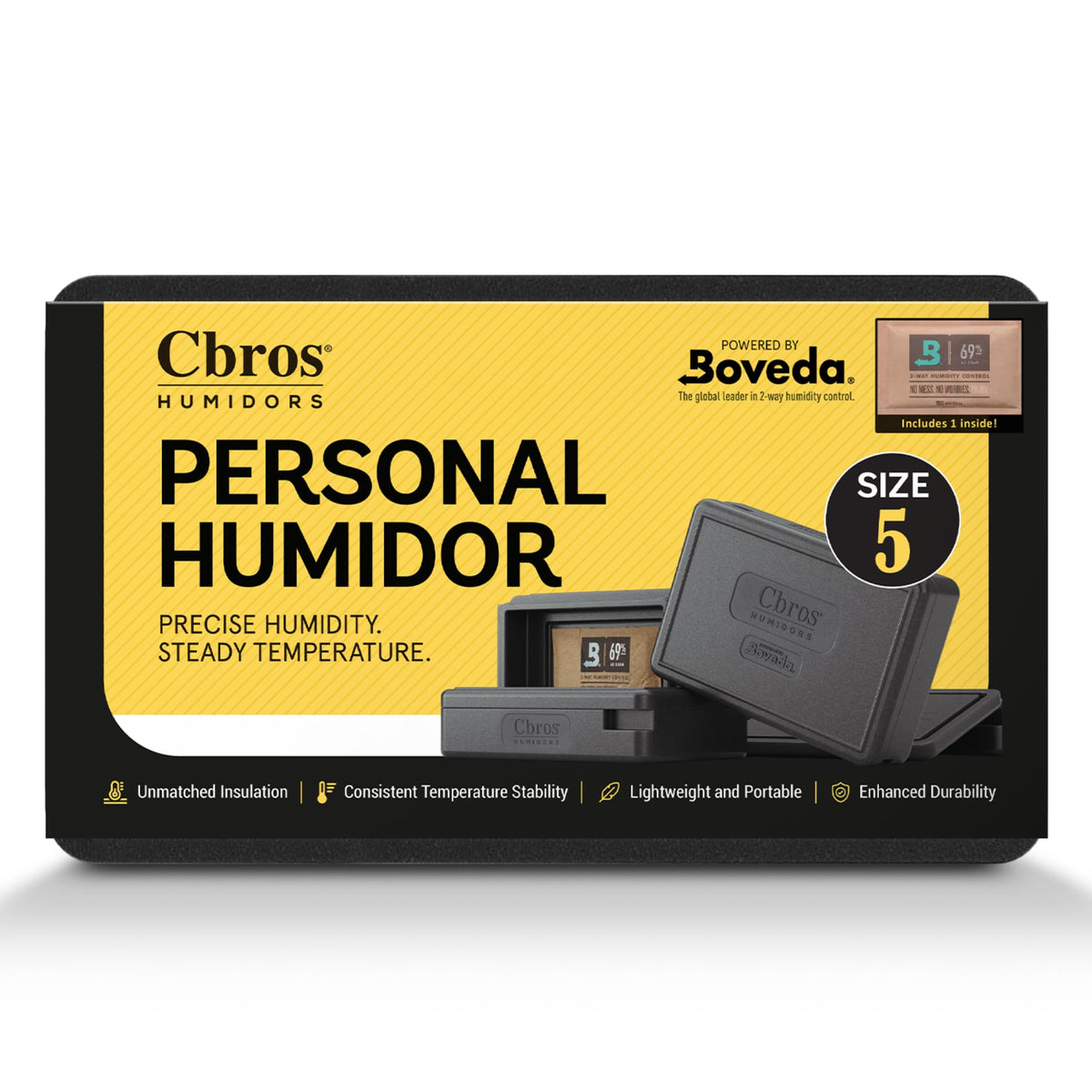 Cbros 69% Two- Way Humidity Control Box Powered by Boveda, Moisture Absorber, Maintain Freshness and Consistent Temperature Size (Size 5)