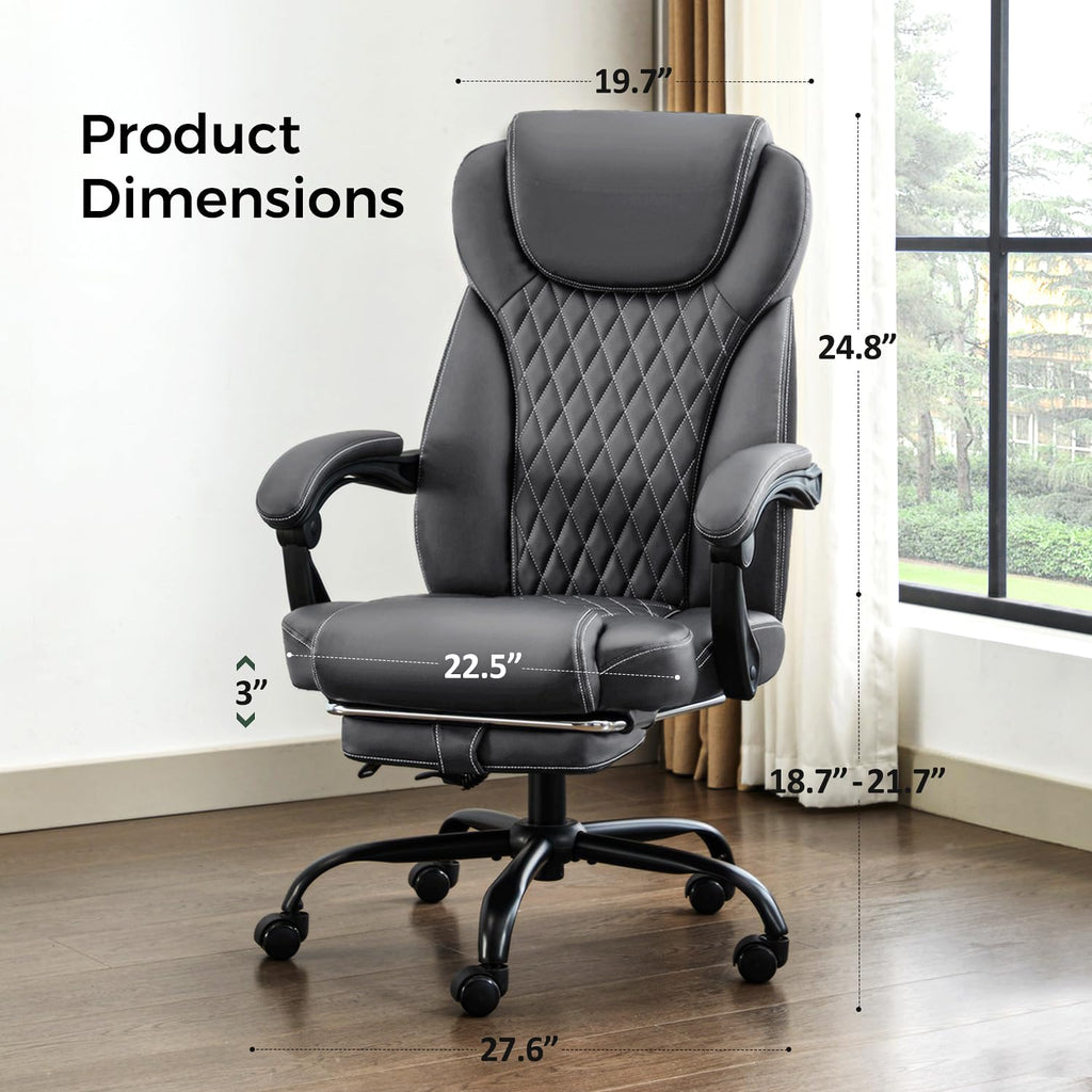 Amseatec Big and Tall Office Chair with Footrest, Lumbar Support, Grey, Oversized