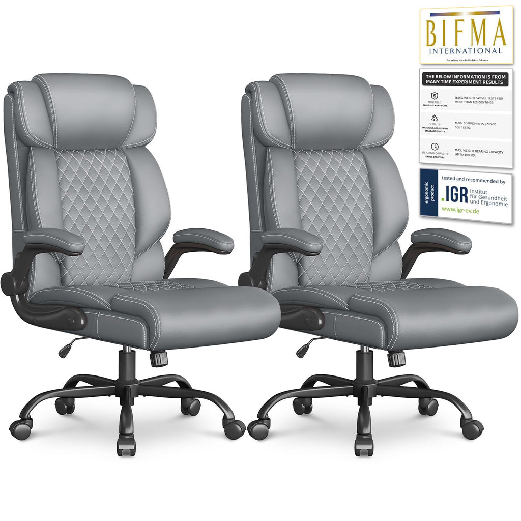 Office Chair-executive High Back Breathable Big and Tall Office Chair Flip-up Armrests Lumbar Support-ergonomic Leather Rolling Swivel Chair