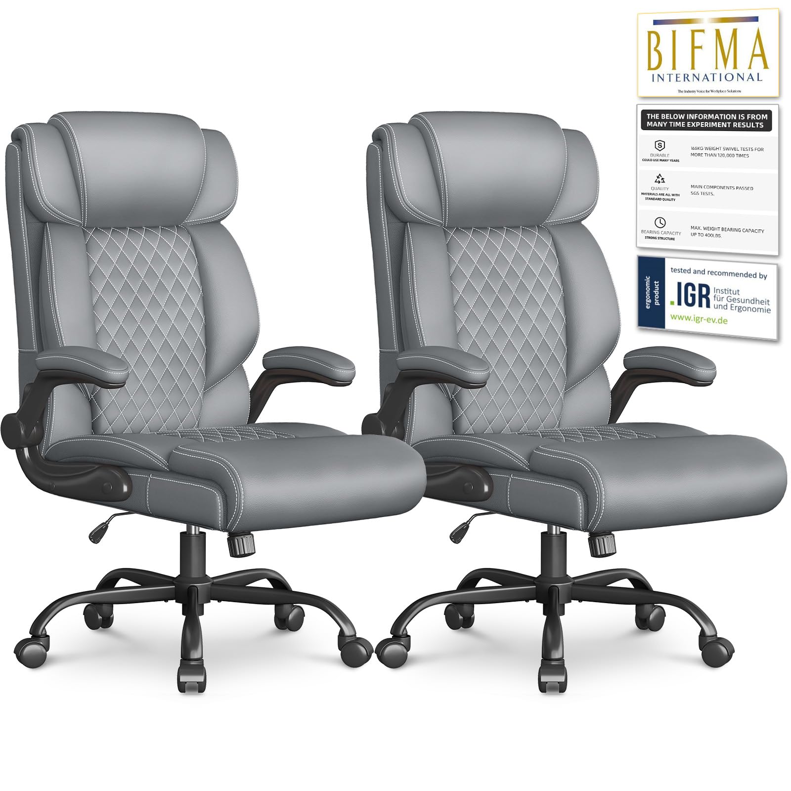 Office Chair-executive High Back Breathable Big and Tall Office Chair Flip-up Armrests Lumbar Support-ergonomic Leather Rolling Swivel Chair