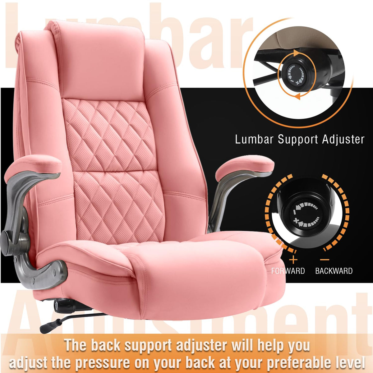 High Back Office Chair, Ergonomic Executive Computer Desk Chair, 31 inches x 28 inches x 48.8 inches, Pink