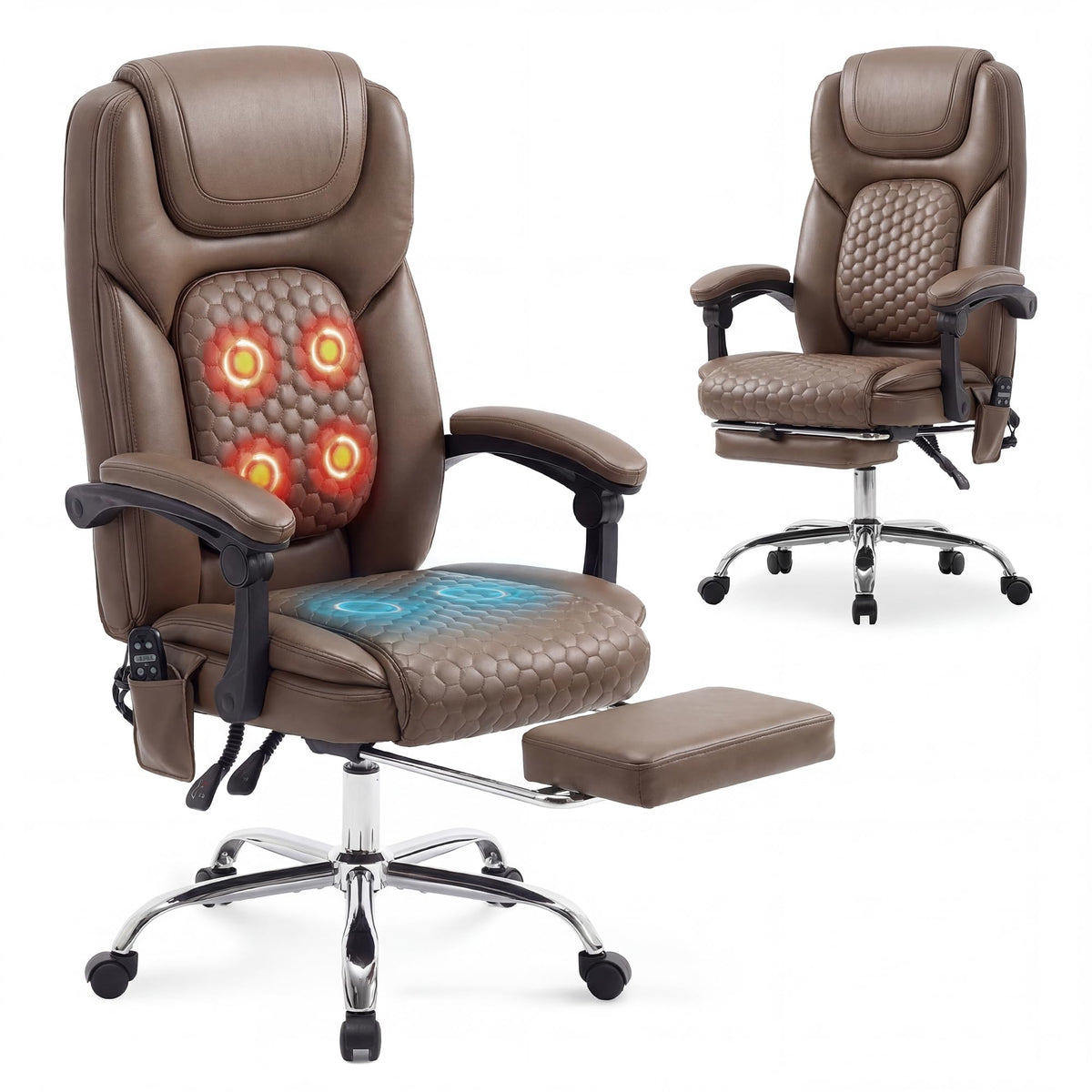 Malol 300 Lbs Big and Tall Massage Office Chair Set of 2-3-level 65°c Targeted Heating, Easy Assembly Leather Desk Chair with Heat and