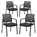 Clatina Mesh Back Guest Reception Arm Chairs with Wheels, Waiting Room Chairs with Upholstered Fabric Seat and Ergonomic Lumbar Support for