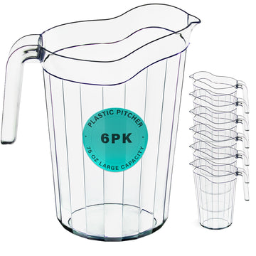 DecorRack 6 Pack 75 oz Plastic Pitchers, Shatterproof Beverage Dispenser