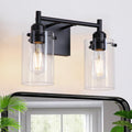 Matte Black 2-Light Bathroom Light Fixtures,Bathroom Vanity Light Over Mirror with Glass Shade,Modern Farmhouse Wall Sconces Lighting for Bedroom Cabinet Kitchen Living Room