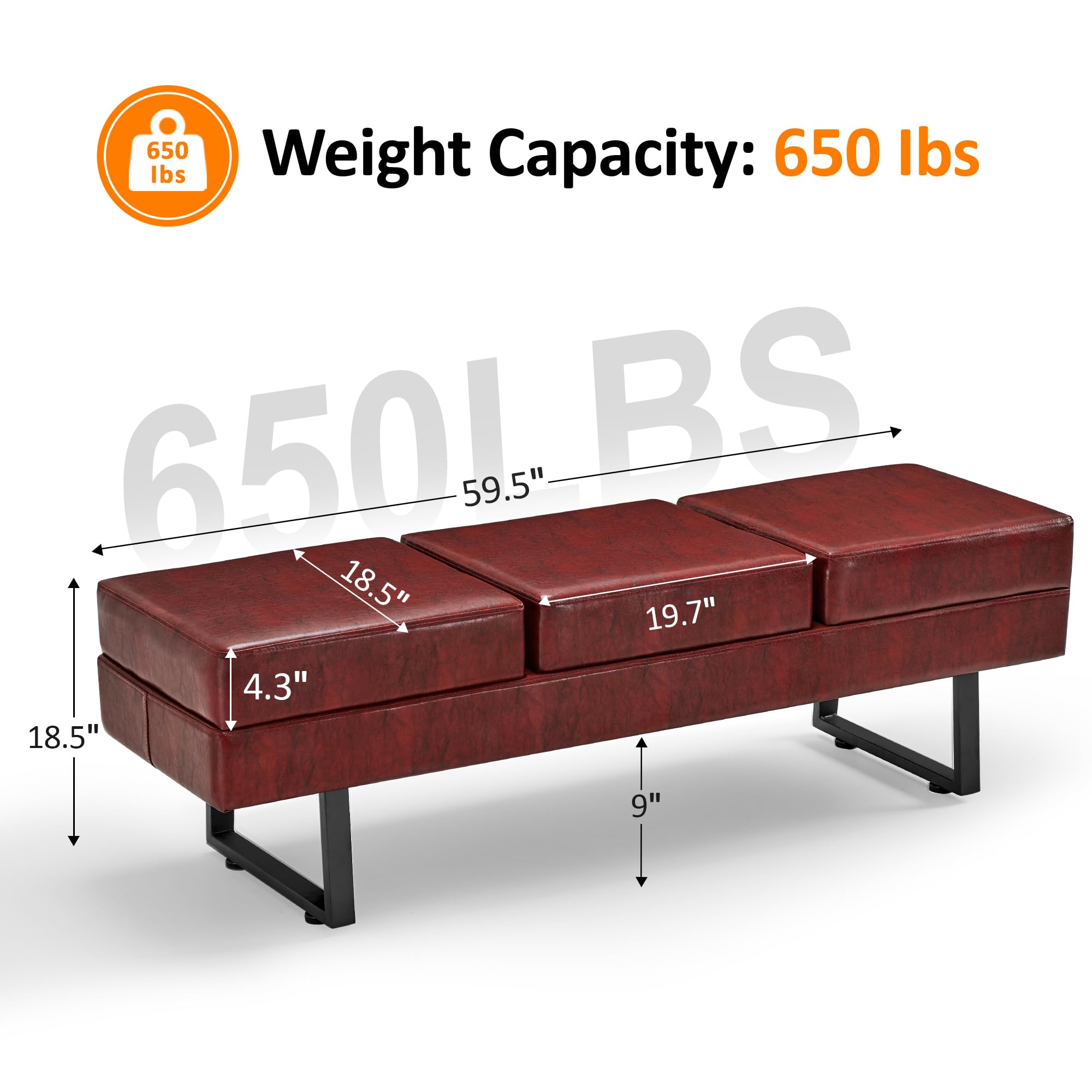 Barberpub Waiting Room Chairs, Heavy Duty Office Guest Reception Bench, Faux Leather Upholstered Lobby Chairs for Salon, Conference Room 7008