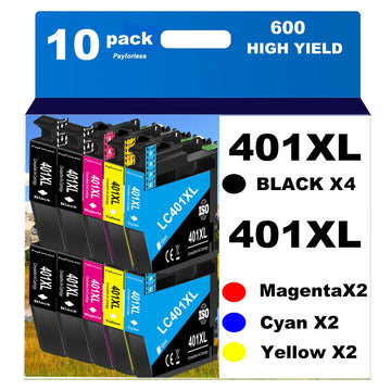 LC401XL Ink Cartridges for Brother Printer Compatible for Brother LC401 Ink Cartridges for Brother MFC-J1010DW MFC-J1012DW MFC-J1170DW Printer 10 Pack (4 Black, 2 Cyan, 2 Magenta, 2 Yellow)