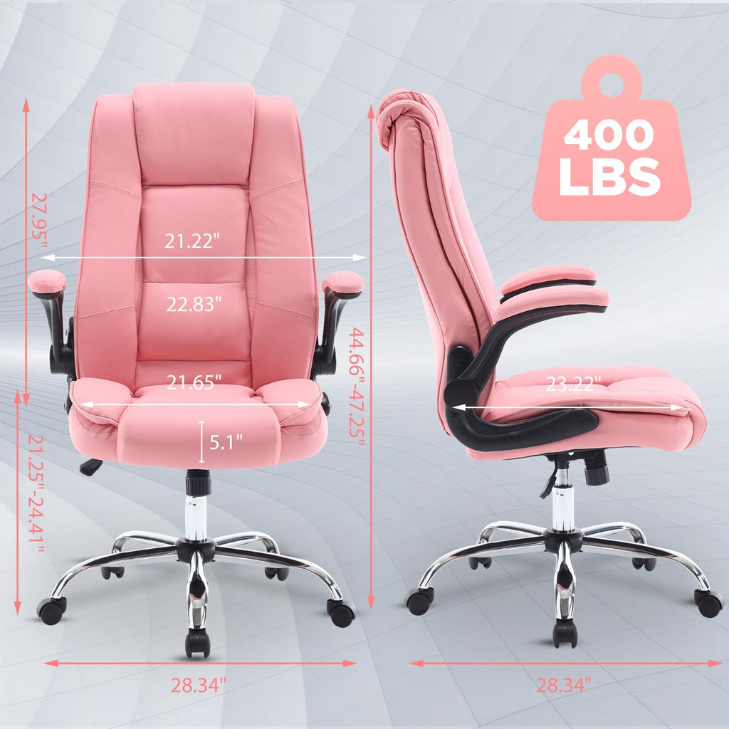 Reficcer Pink Office Chair, Ergonomic High Back Executive Office Desk Chairs for Women, 90°-120° Rocking Computer Chair with Wheels, Swivel