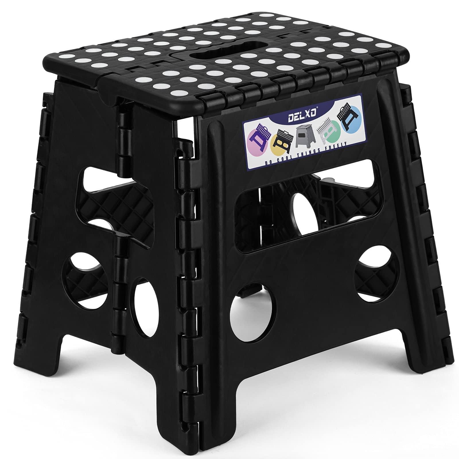 Delxo Folding Step Stool 13 Inch,300 Lbs Step Stool for Adults Black