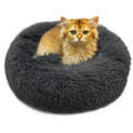 Cat & Dog Beds, Fluffy Round Pet Bed Non-Slip, Calming Soft Plush Donut Cuddler for Indoor Small Dogs Kittens, 15 inches Cat Bed Machine Washable, Small Round cat Bed Dark Gray