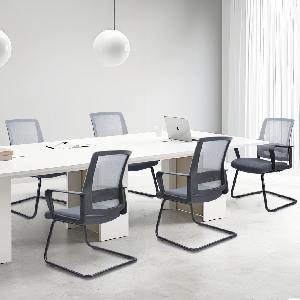 Clatina Office Guest Chair with Lumbar Support and Mid Back Mesh Space Air Grid Series for Reception Conference Room (gray-4 Pack)