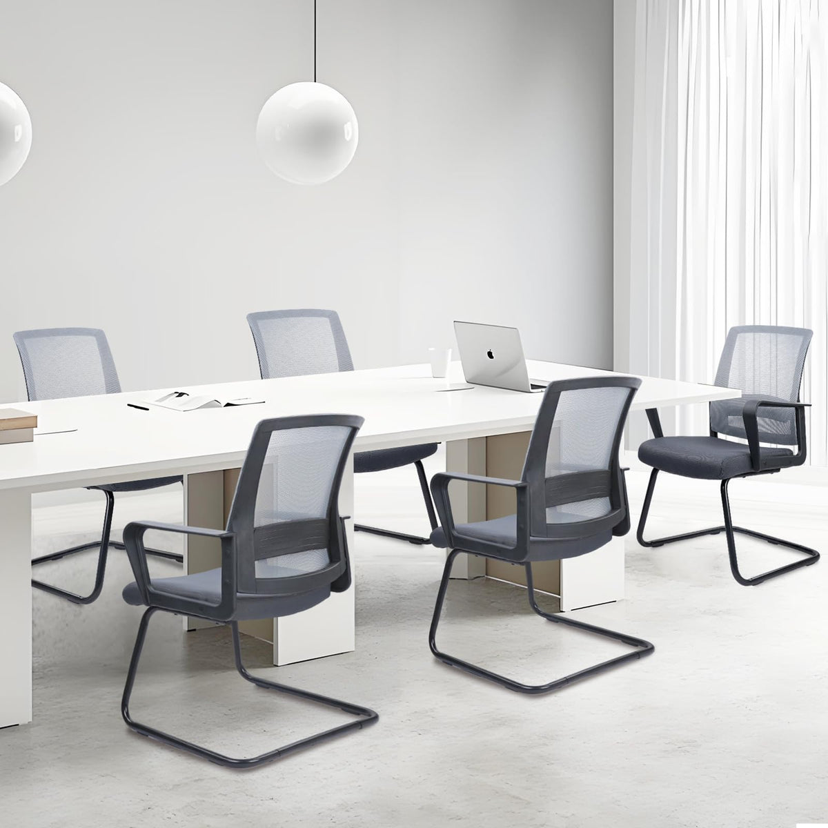 Clatina Office Guest Chair with Lumbar Support and Mid Back Mesh Space Air Grid Series for Reception Conference Room (gray-4 Pack)