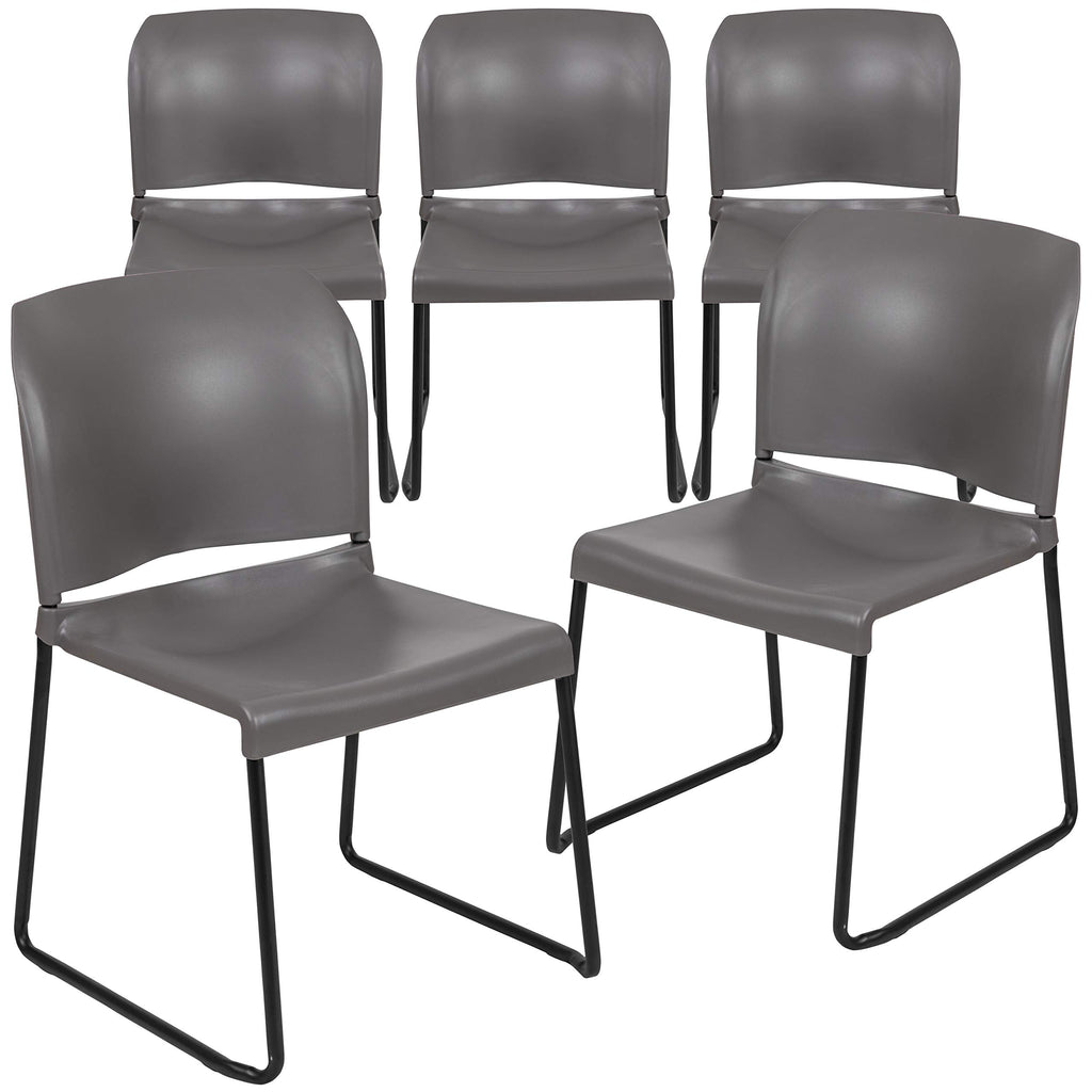 Flash Furniture Hercules Series Contoured Stacking Chairs for Waiting Rooms and Offices, Ergonomic Lobby Chairs with Curved Back, Set of 5, Gray
