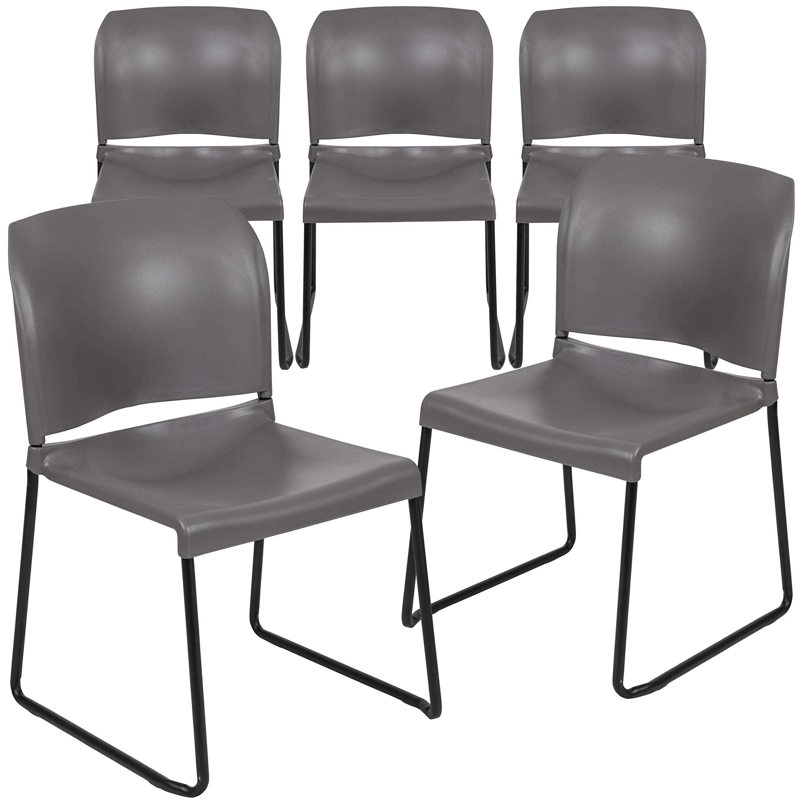 Flash Furniture Hercules Series Contoured Stacking Chairs for Waiting Rooms and Offices, Ergonomic Lobby Chairs with Curved Back, Set of 5, Gray