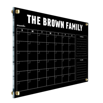 Black Acrylic Dry Erase Board - Personalized Calendar 2026, Personalized Clear Wall Calendar, Writing Board with Standoffs
