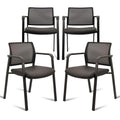 Clatina Stackable Office Chair, Mesh Back Guest Chairs with Comfortable Leather Seat Arms Stacking Ergonomic Desk Chair No Wheels for