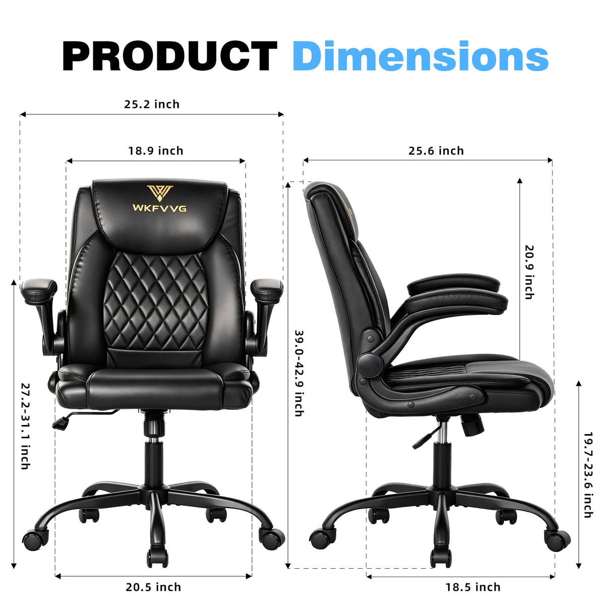 Wkfvvg Home Office Desk Chair, Adjustable Height Leather Office Chair,black, Mid-back
