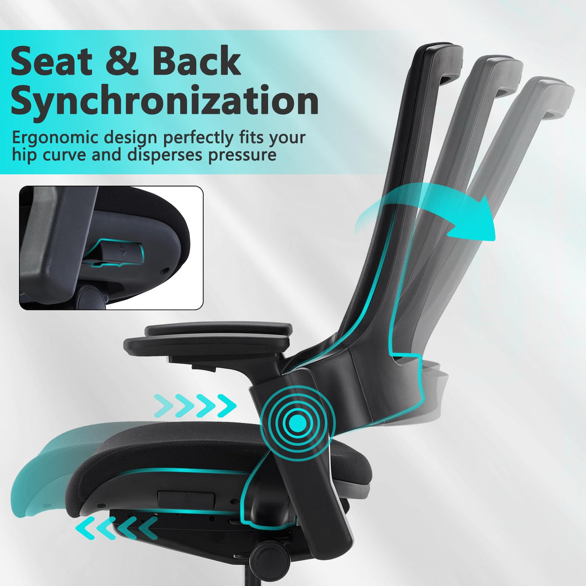 Clatina Office Chair Swivel Executive Chair, Adjustable Ergonomic Computer Chair with 3d Armrest and Lumbar Support, Fabric Backrest Task Chair