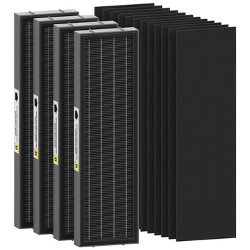 Filter B Smoke Clear HEPA Replacement Compatible with AC4825 AC4300 AC4800 AC4900 AC4850, 4 True HEPA Filters & 12 Activated Carbon Pre-Filters, FLT4825SM, Black/Gray