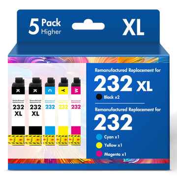 Remanufactured Replacement for 232XL XP-4200 Ink Cartridges Combo Pack Compatible for 232 for Epson Printer XP4200 XP 4200 XP4205 Workforce WF-2930 XP-4205 WF-2950 (5 Pack, 2Black Cyan Magenta Yellow)