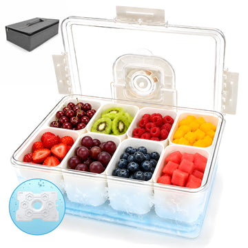 HestiaSnax Snackle Box Container with Ice Pack, 8-Compartment Divided Serving Tray & Drain Trays, Insulated Cooler Bag, Portable Chilled Snack Box for Charcuterie, Travel, Beach, Road Trip Essentials
